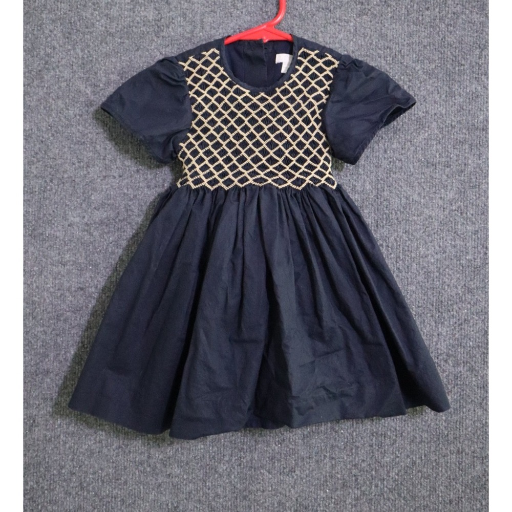 Livly Dress Girls 12-18M Blue Pleated Smocked Flutter Sleeve V Neck Lined EUC